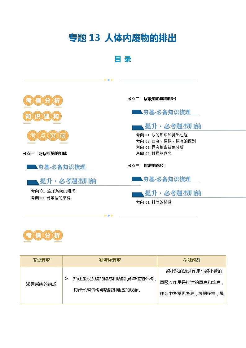专题13 人体内废物的排出（讲义）（解析版） 第1页
