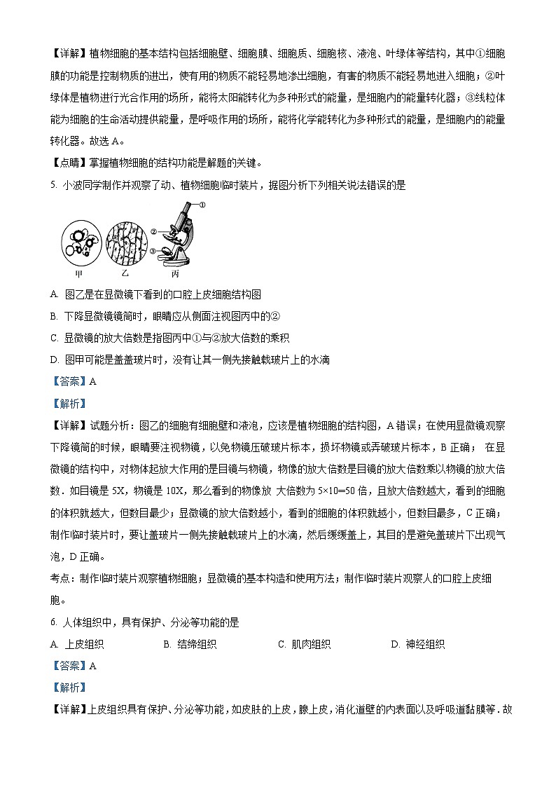 安徽省六安市轻工中学2023-2024学年八年级下学期期中生物试题（原卷版+解析版）03