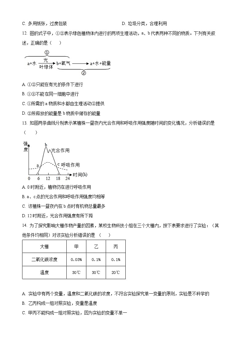 安徽省六安市轻工中学2023-2024学年八年级下学期期中生物试题（原卷版+解析版）03