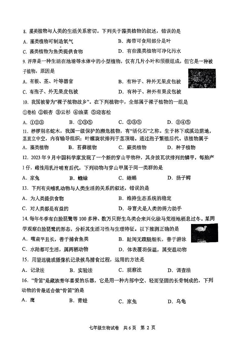 江苏省兴化市2023-2024学年七年级下学期期中考试生物试题02