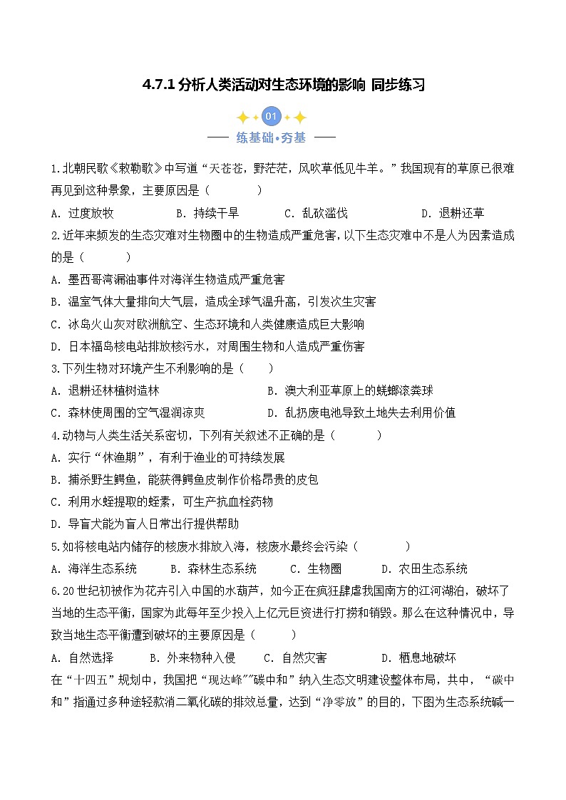 4.7.1 分析人类活动对生态环境的影响-七年级生物下册 教学课件+教学设计+练习（人教版）01