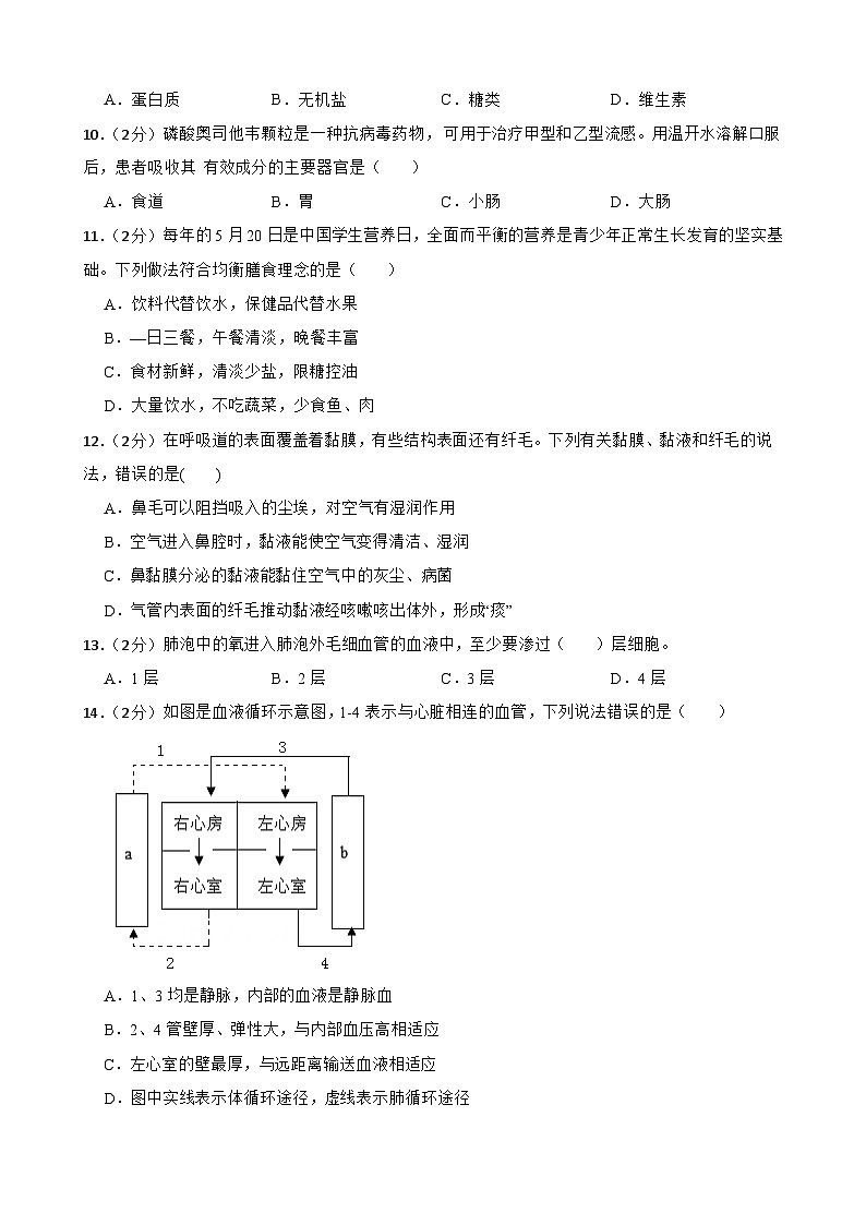 甘肃省武威市凉州区永昌九年制学校联片教研2023-2024学年七年级下学期4月期中生物试题02