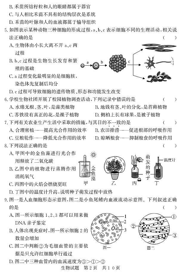 2024年山东省济宁市泗水县中考一模生物试题02