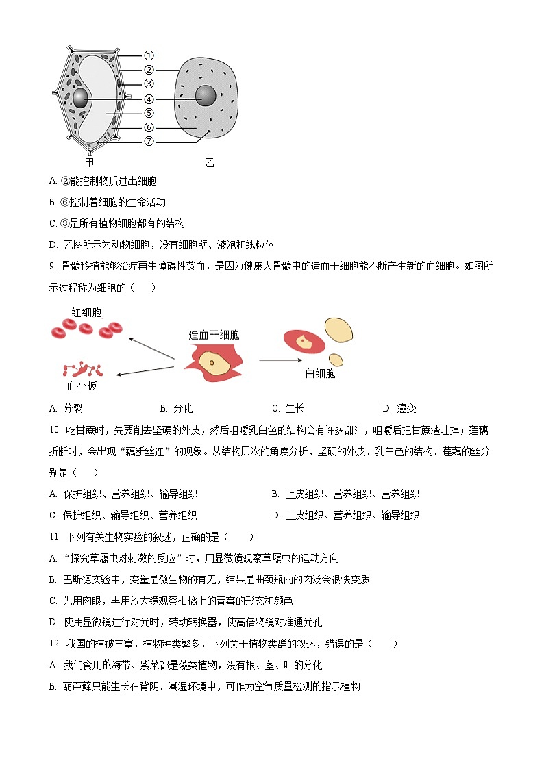 山东省齐河县安头乡中学2023-2024学年八年级下学期第一次月考生物试题（原卷版）第3页