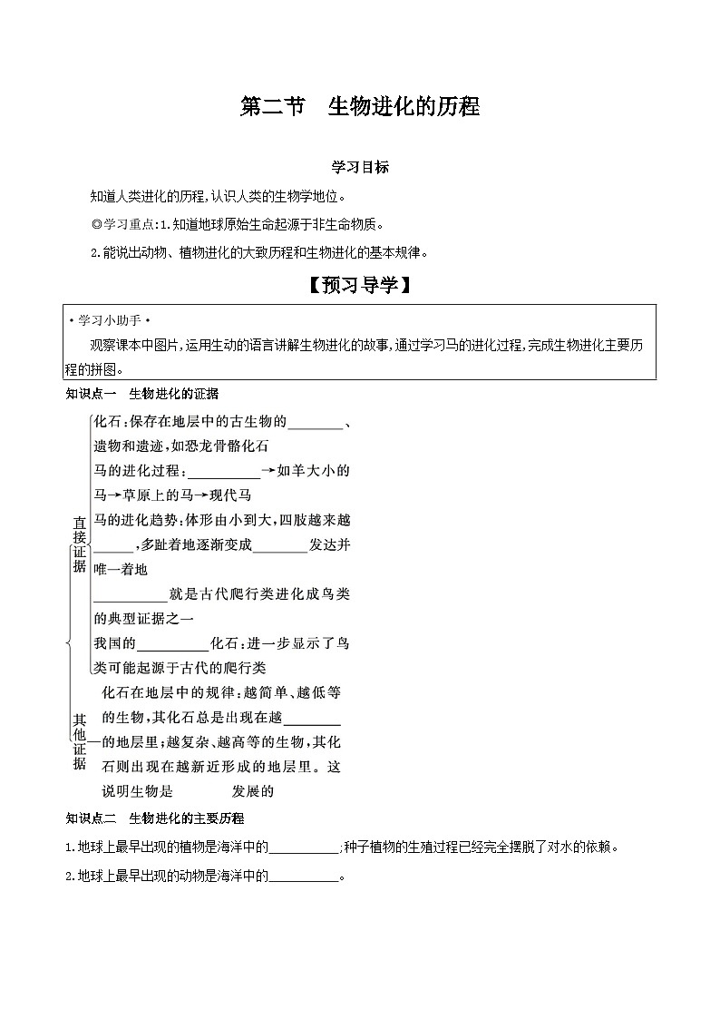 5.16.2 生物进化的历程 学案 2023-2024学年苏教版生物八年级上册01