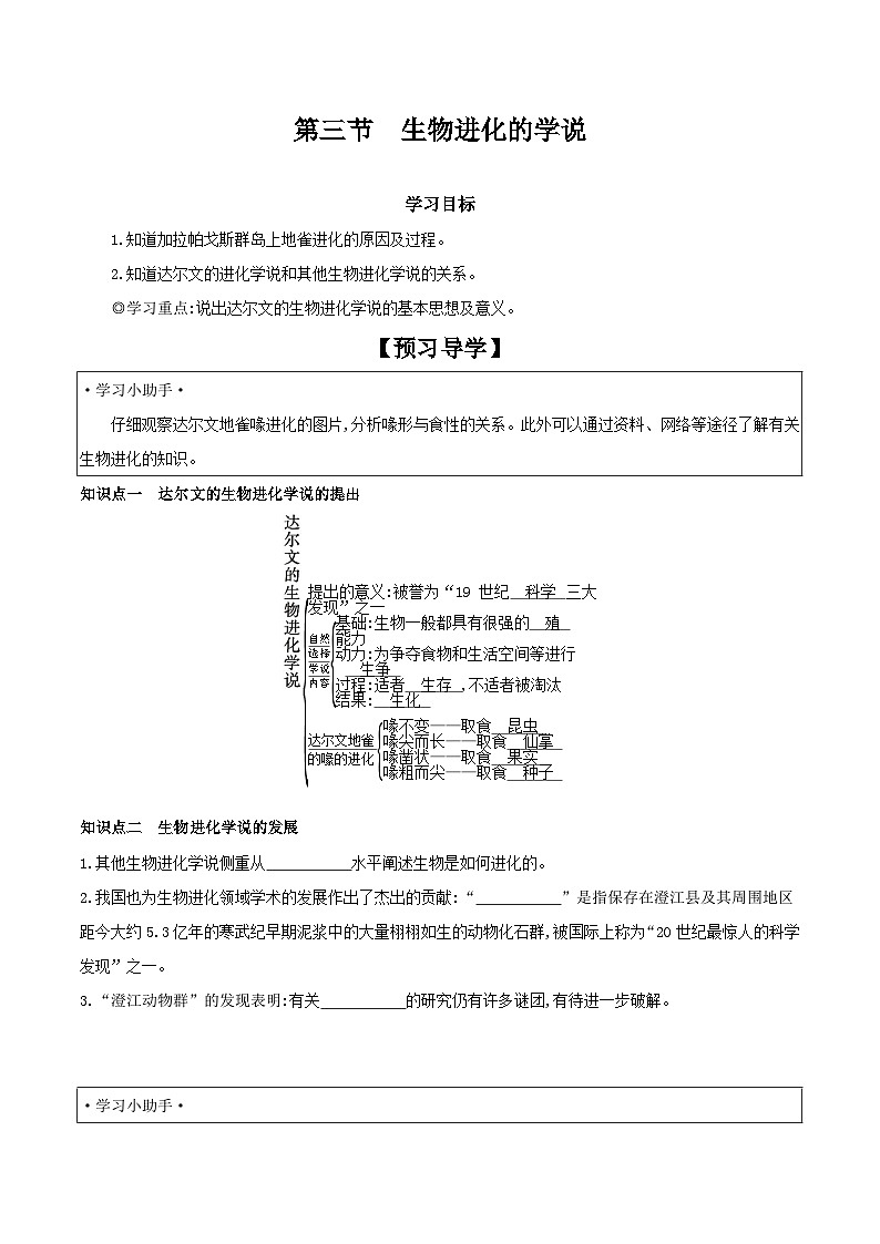 5.16.3 生物进化的学说 学案 2023-2024学年苏教版生物八年级上册01