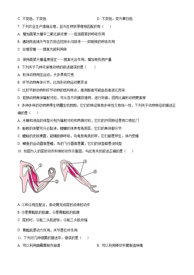 2024年山东省枣庄市山亭区翼云中学初中学业水平模拟考试生物试题（原卷版）第3页