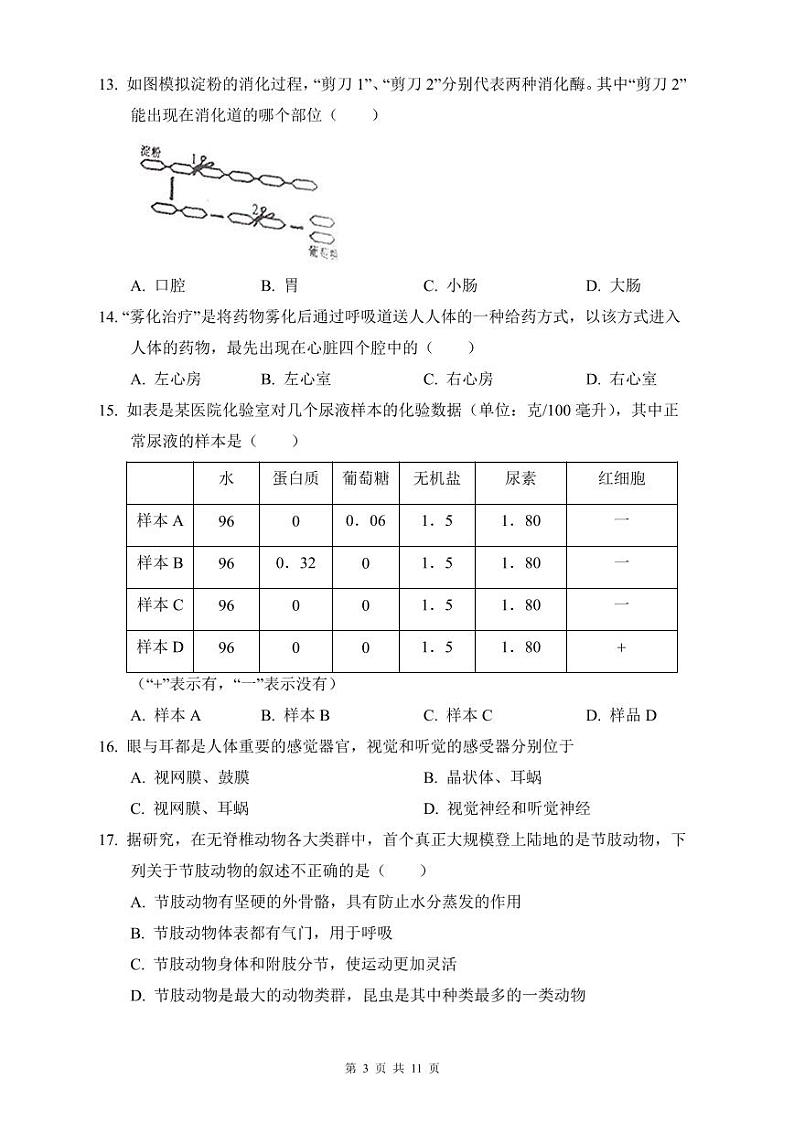 【全套精品试卷】初中复习专题精讲湖南省长沙市四大名校附属中学雅礼2021-2022年八下期中生物试卷（带答案）03
