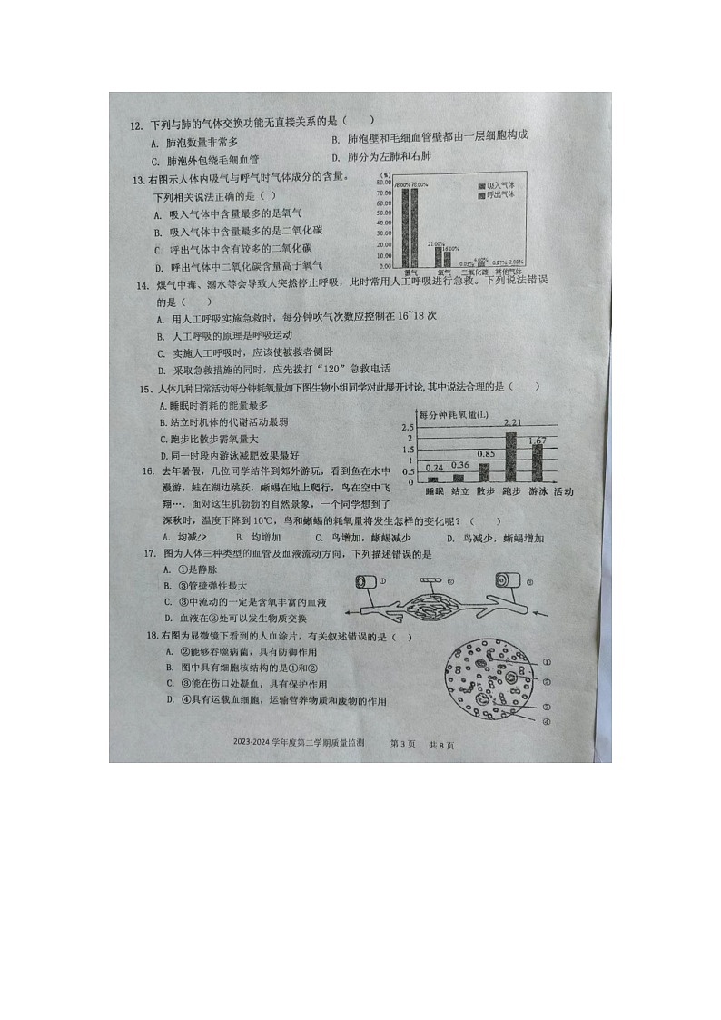 山东省枣庄市台儿庄区2023-2024学年七年级下学期期中考试生物试题第3页