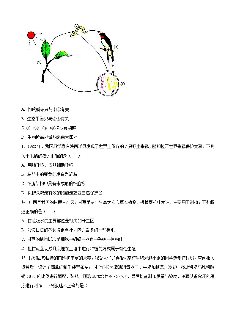 2024年广西梧州市中考一模生物试题（原卷版+解析版）03