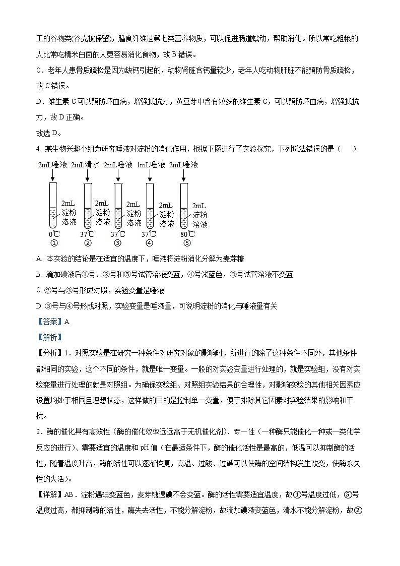山东省诸城市实验初级中学2023-2024学年七年级下学期3月月考生物试题（原卷版+解析版）03
