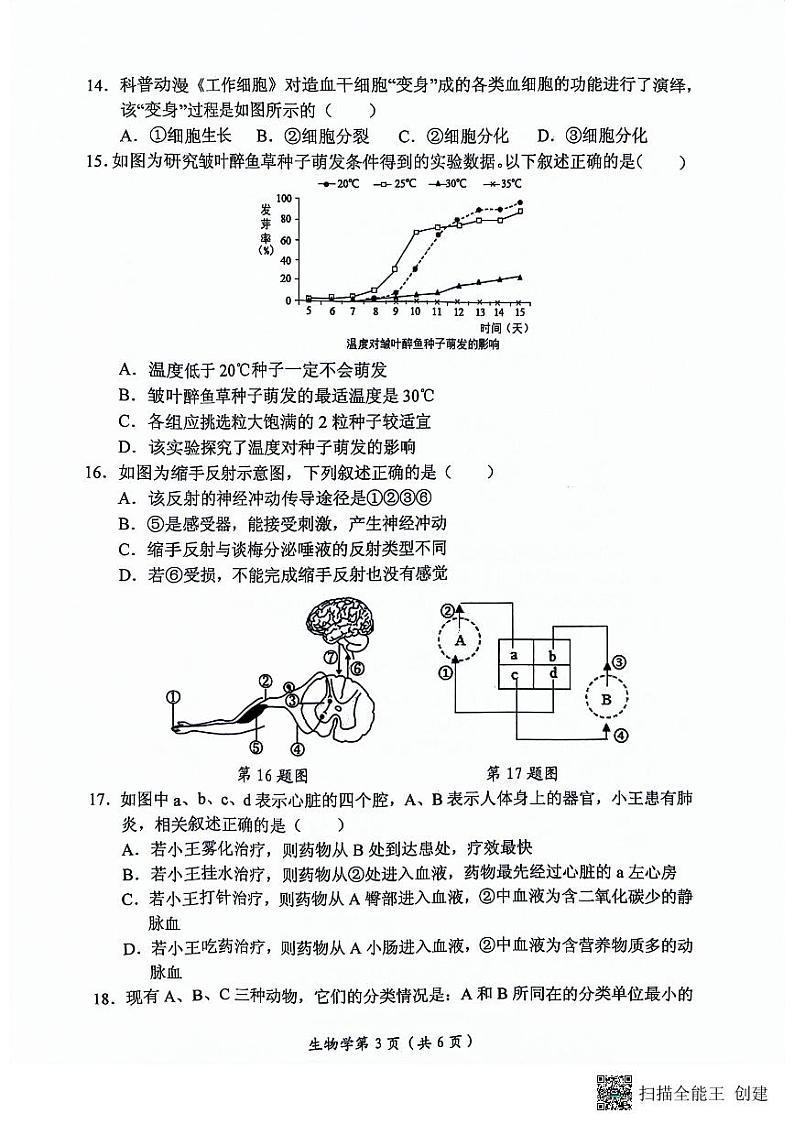 2024年河南省新乡市长垣市中考模拟生物试题03