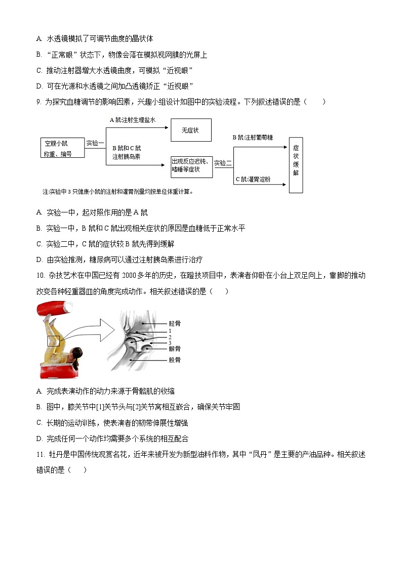 2024年江苏省启东市八年级中考一模生物试题（原卷版+解析版）03