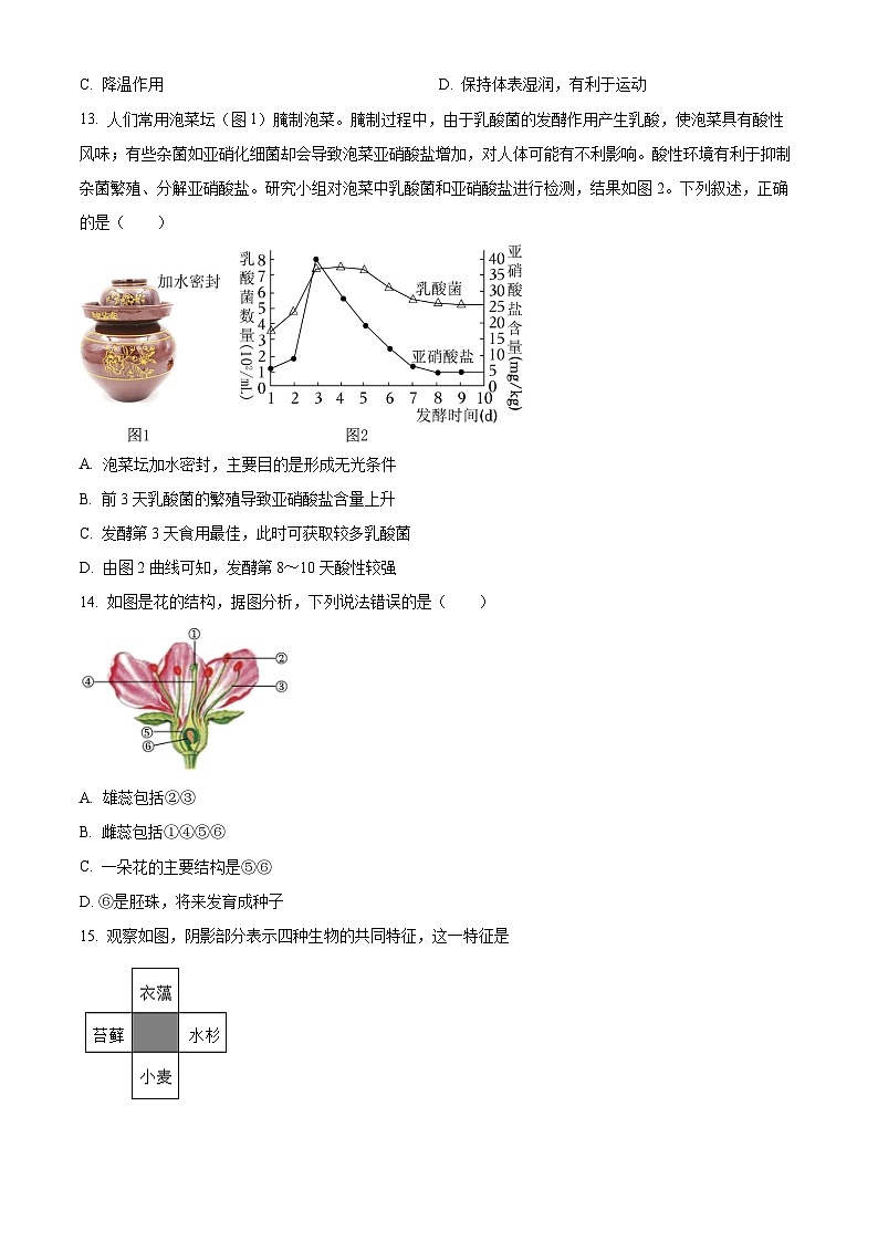 江苏省南通市启东市2023-2024学年七年级下学期期中生物试题（原卷版）第3页