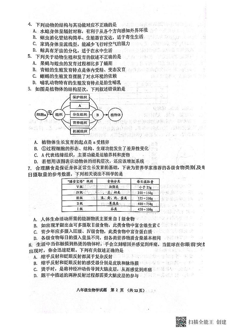 山东省青岛市胶州市2023-2024学年八年级下学期4月期中生物试题第2页