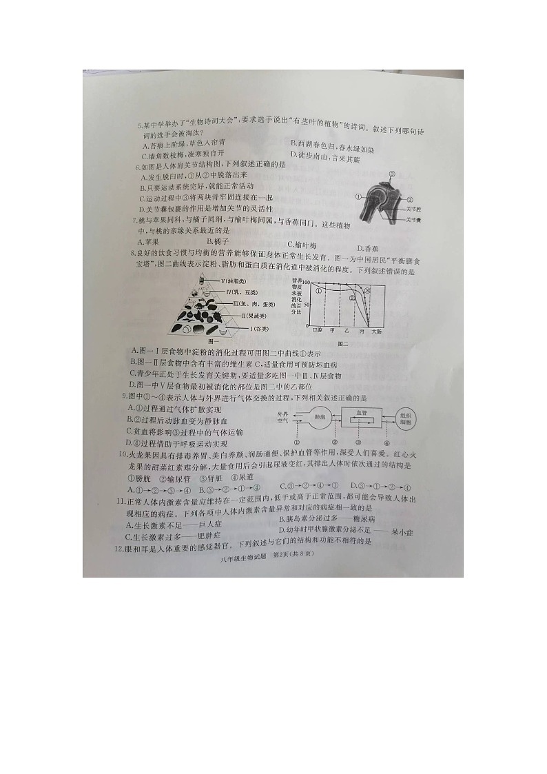 山东省济宁市曲阜市2023-2024学年八年级下学期期中生物试题02