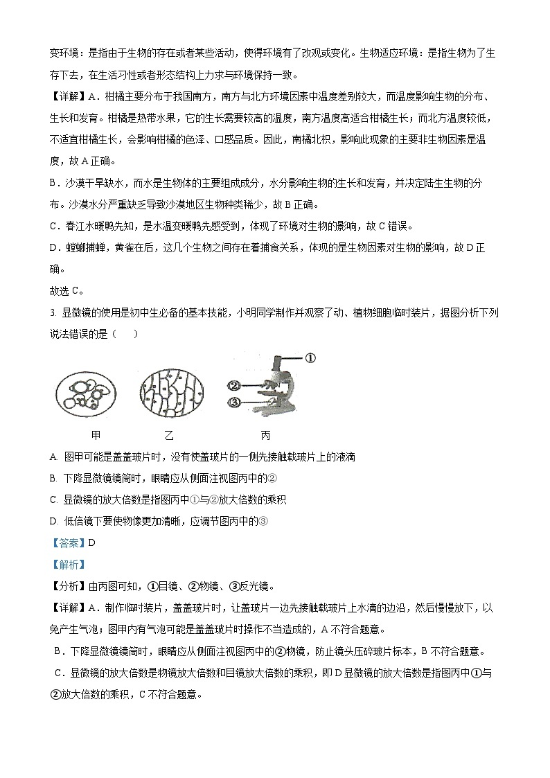 河南省驻马店市平舆县2023-2024学年八年级下学期期中生物试题（原卷版+解析版）02