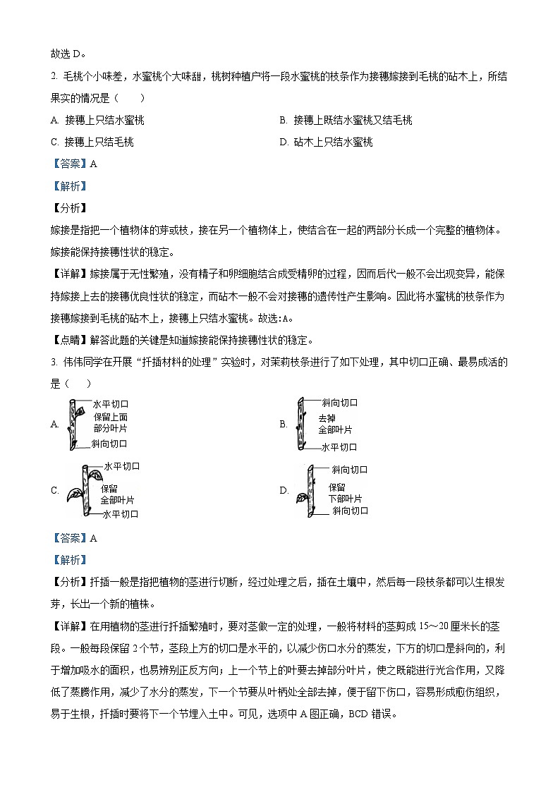 河北省邢台市五校联考2023-2024学年八年级下学期期中生物试题（原卷版+解析版）02