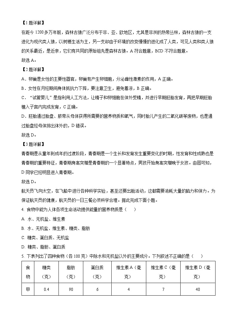 湖北省黄石市大冶市2023-2024学年七年级下学期期中生物试题（解析版）第2页