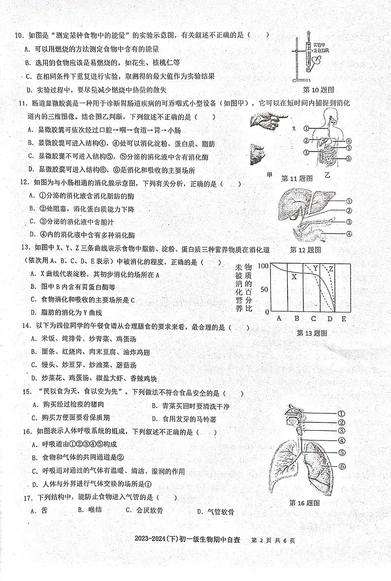 广东省东莞市长安实验中学2023-2024学年七年级下学期期中考试生物试题02