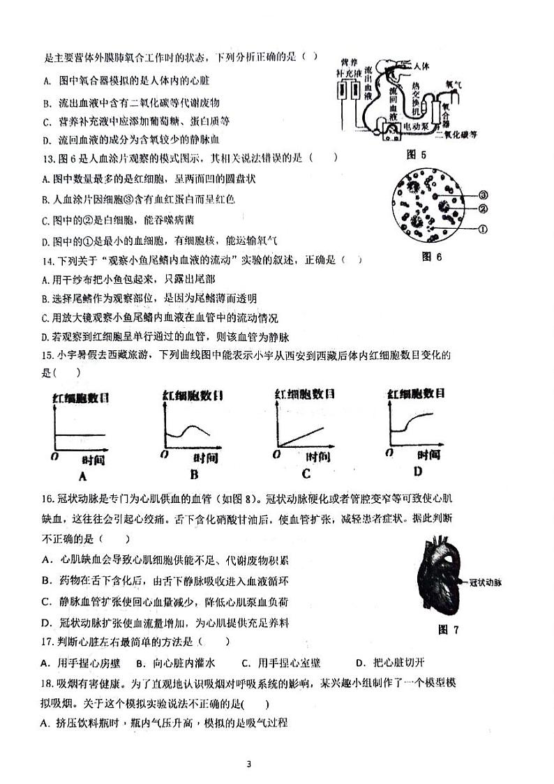 内蒙包头市昆都仑区2023-2024学年七年级下学期4月期中生物试题第3页