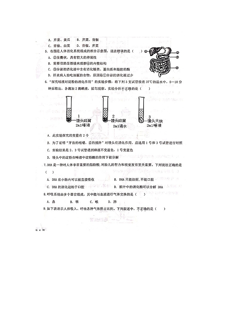 山东省德州市天衢新区2023-2024学年七年级下学期期中考试生物试题（扫描版无答案）第2页