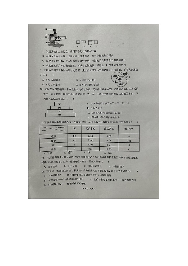 湖南省郴州市桂阳县蒙泉学校2023-2024学年八年级下学期4月期中生物试题（图片版无答案）第2页
