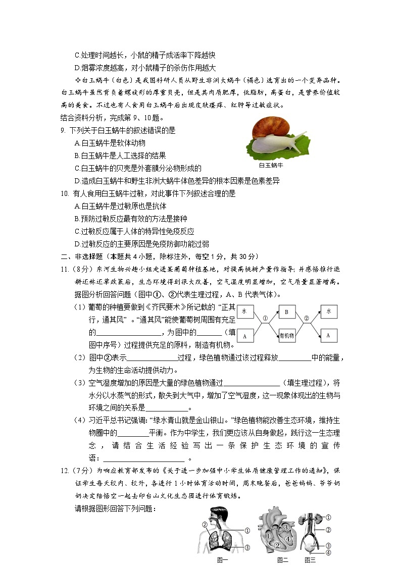 2024年湖北省广水市4月中考适应性考试生物试卷（含答案）02