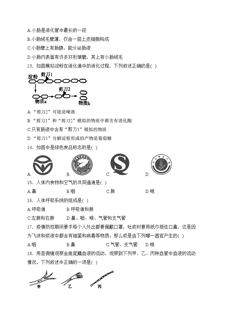 溆浦县第一中学2022-2023学年七年级下学期期中考试生物试卷(含答案)第3页