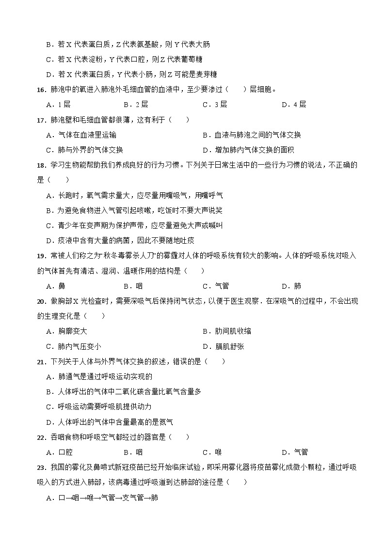 2024年人教版七年级下学期生物学期中考试试卷附答案第3页