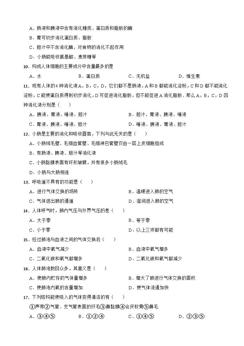2024年人教版七年级下学期生物学期中试卷附答案第2页