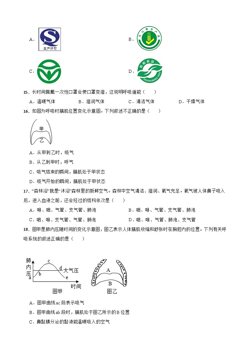 2024年云南省七年级下学期生物学期中模拟卷附答案03