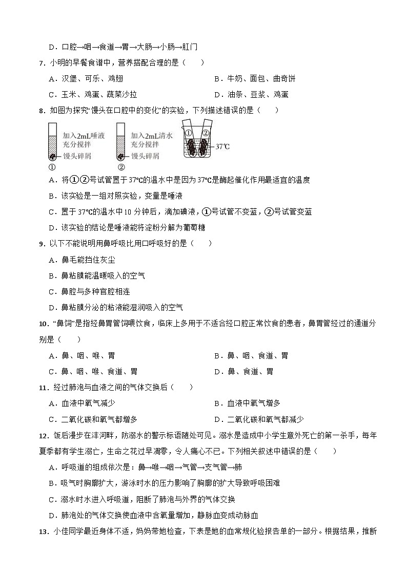 2024年人教版生物学七（下）期中仿真模拟试卷附答案第2页