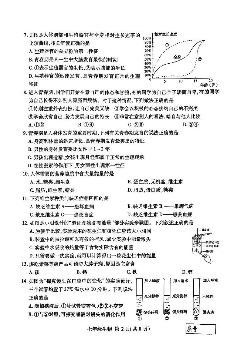 山东省临沂市费县2023-2024学年七年级下学期期中考试生物试题02