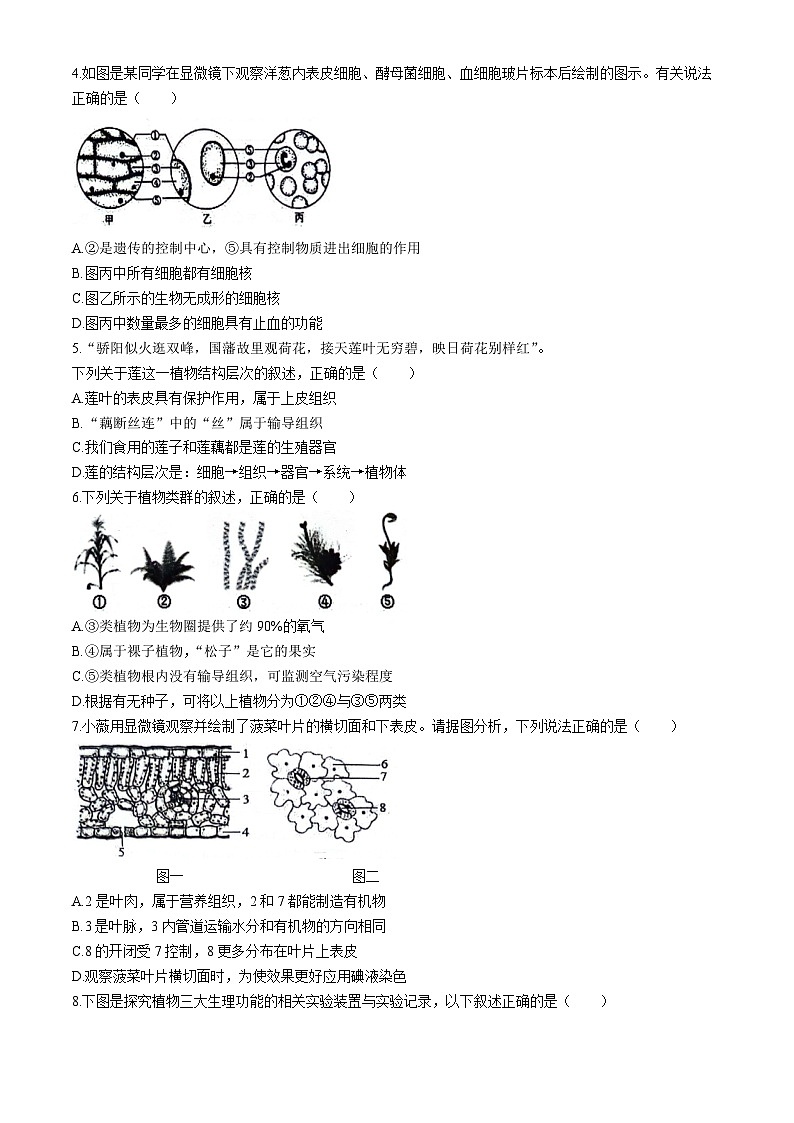 山东省济宁市微山县2023-2024学年八年级下学期期中考试生物试题第2页