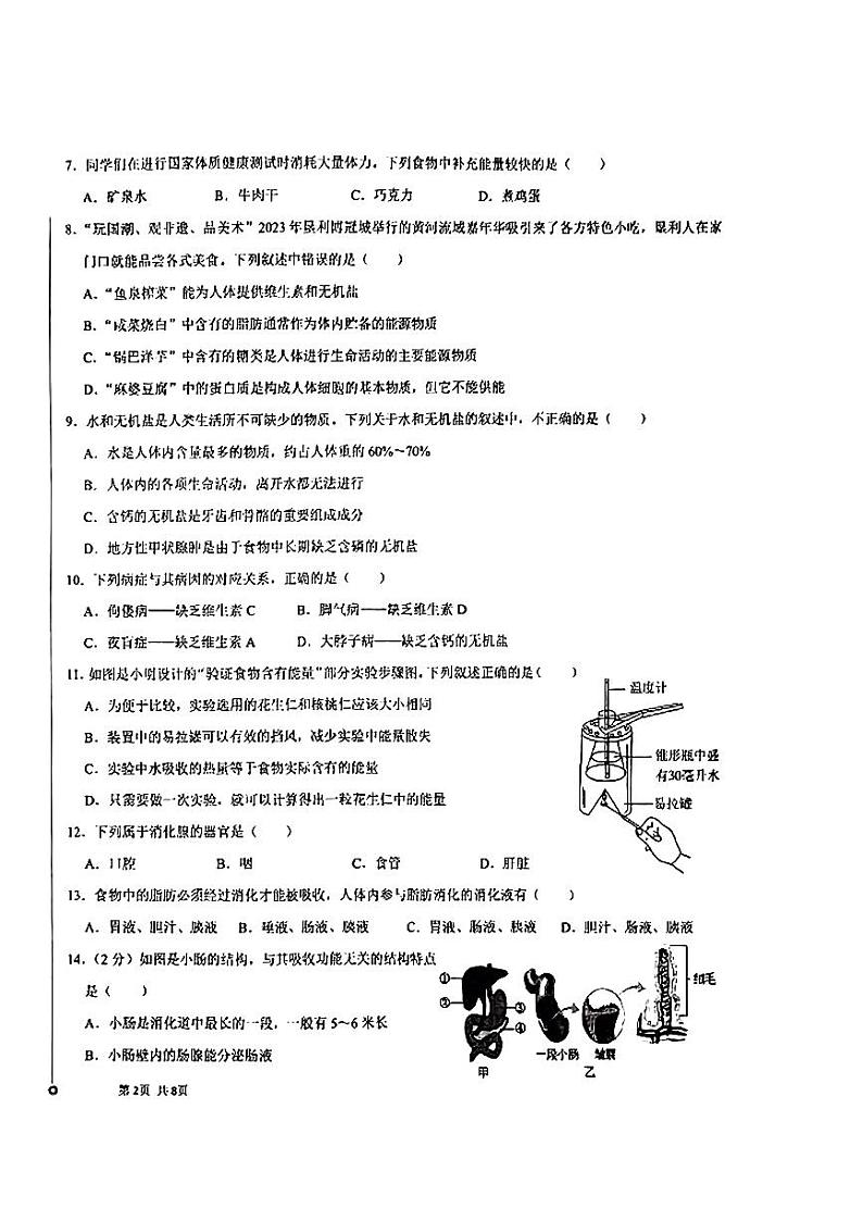 广东省桂圆中学等学校2023--2024学年七年级下学期期中考试生物试题02