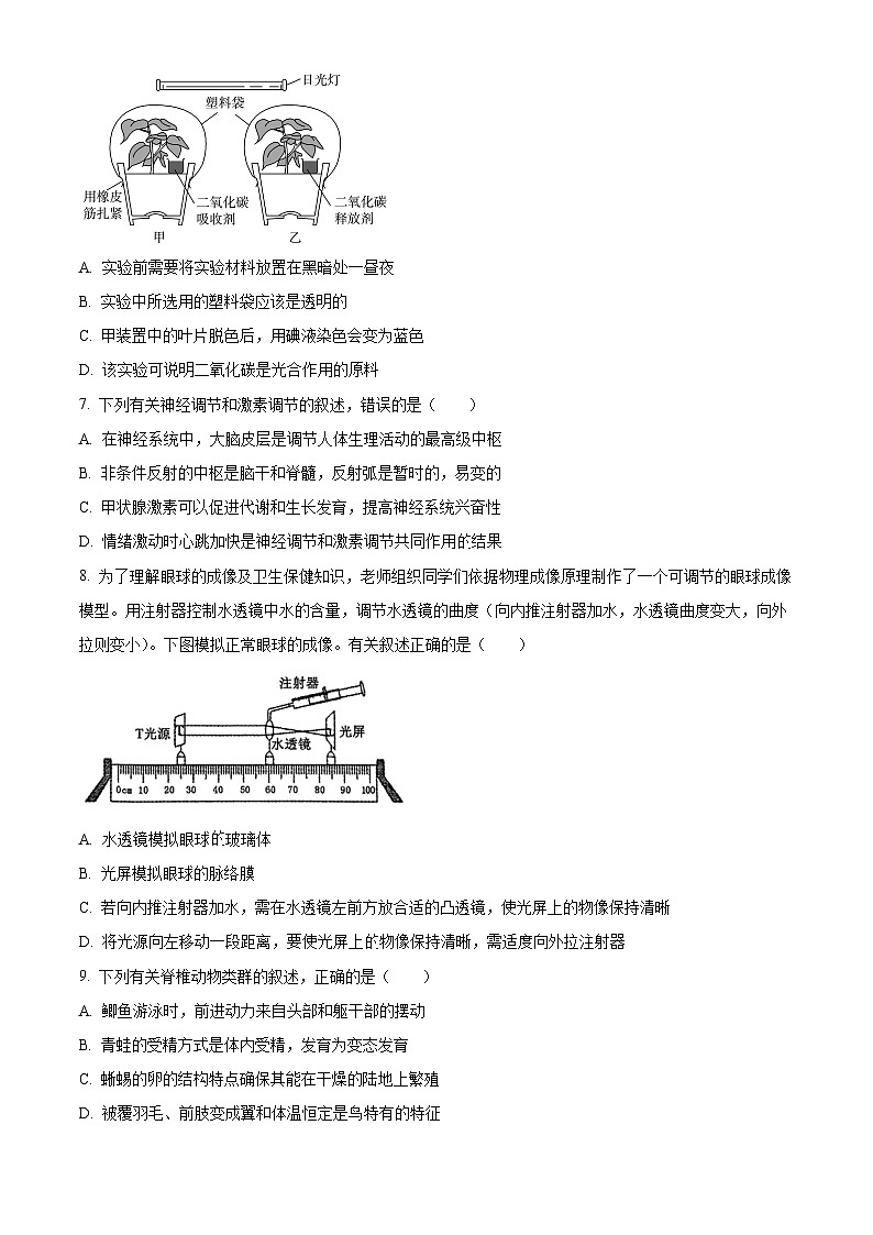 2024年山东省泰安市泰山区中考一模生物试题（原卷版）第2页