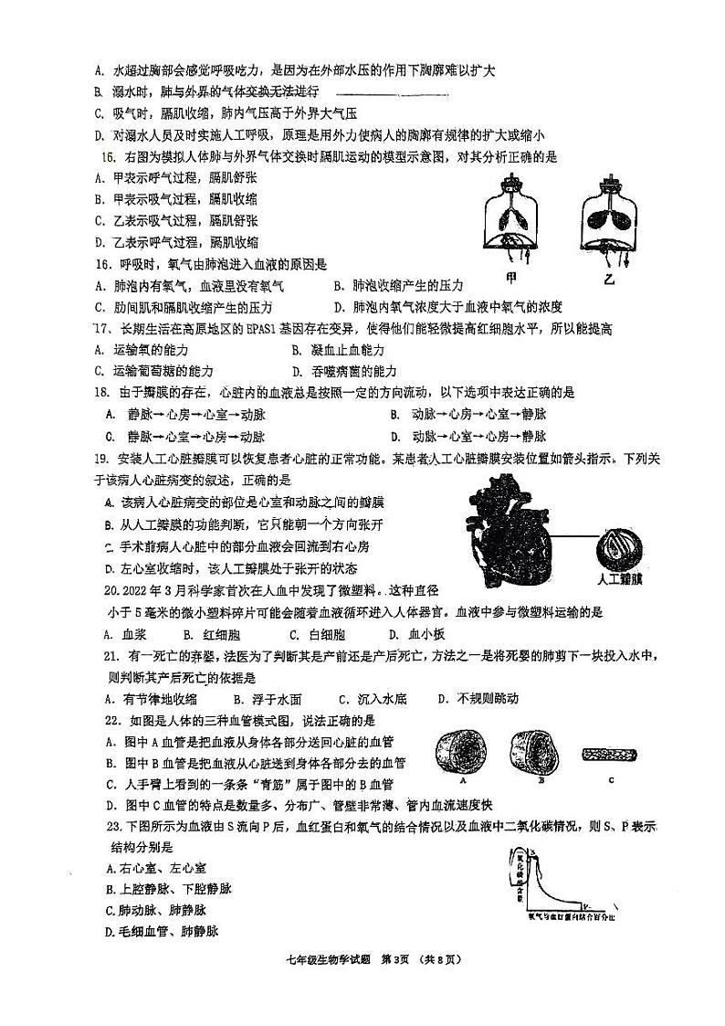 山东省青岛市崂山区2023-2024学年七年级下学期期中生物试题03