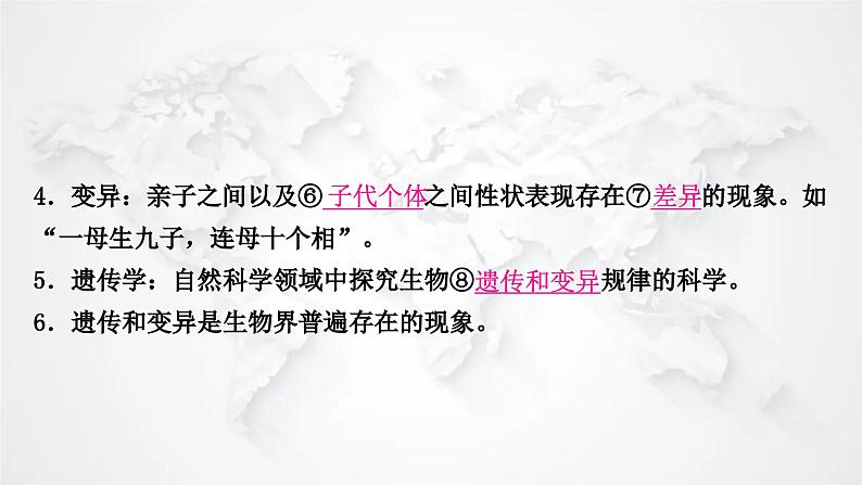 北师大版中考生物复习八年级上册第6单元生命的延续第20章生物的遗传和变异课件第3页