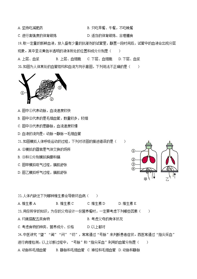 2023-2024学年新疆吐鲁番市七年级（下）期中生物试卷（含解析）03