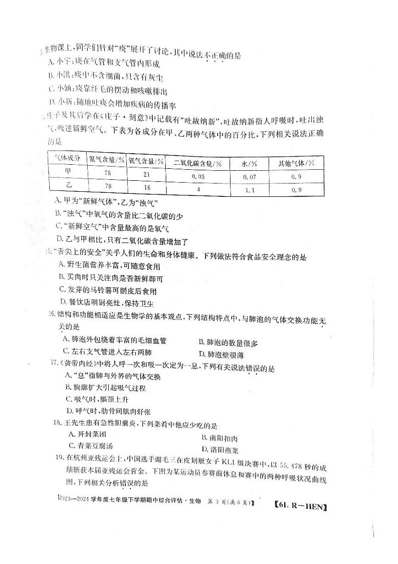 河南省郑州市新郑市2023-2024学年七年级下学期4月期中生物试题03