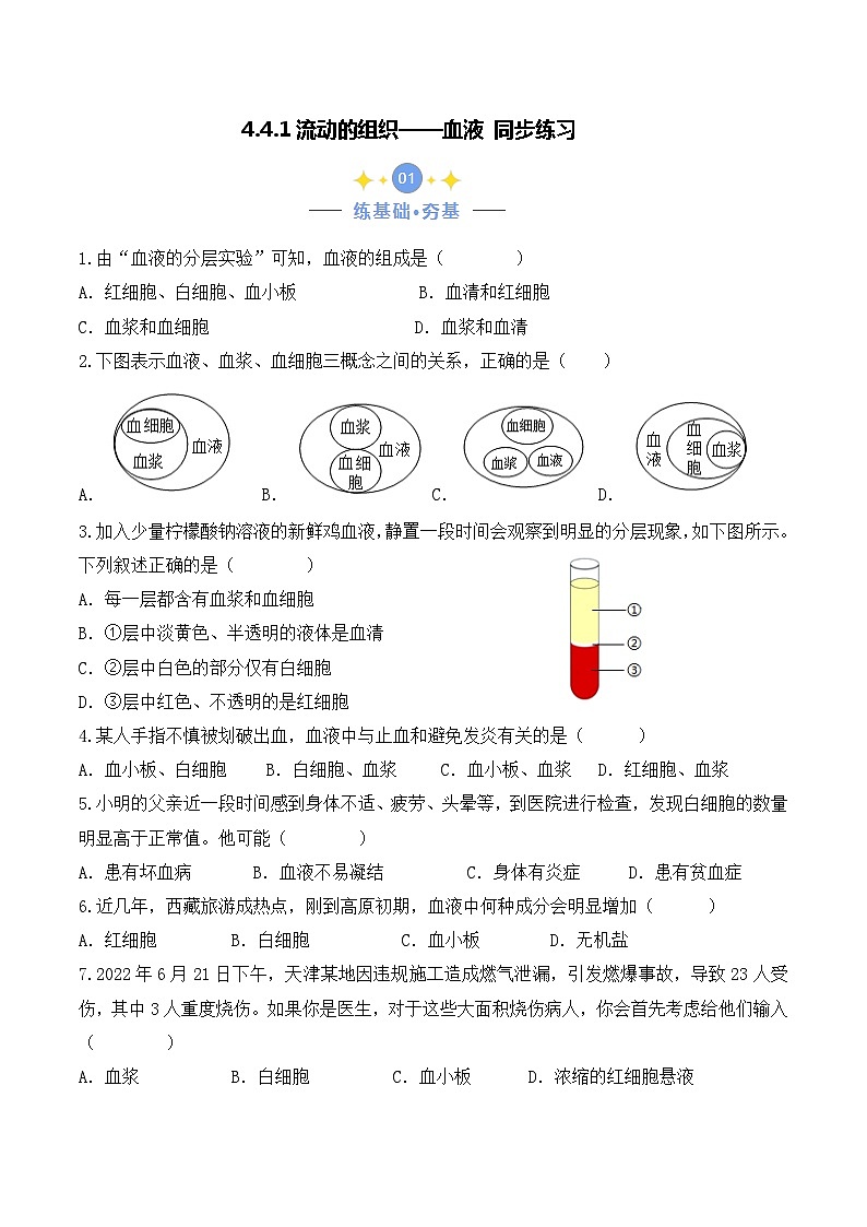 4.4.1 流动的组织——血液-七年级生物下册 教学课件+教学设计+练习（人教版）01