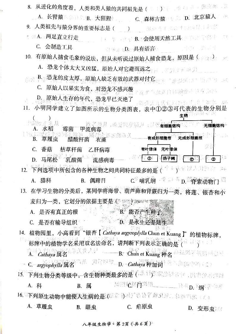 四川省巴中市巴州区2023-2024学年八年级下学期4月期中生物试题第2页