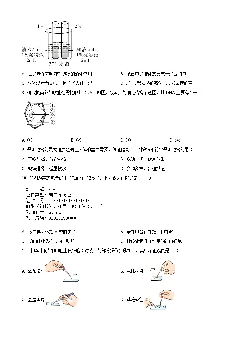 2024年海南省琼中县八年级中考一模生物试题（原卷版+解析版）02