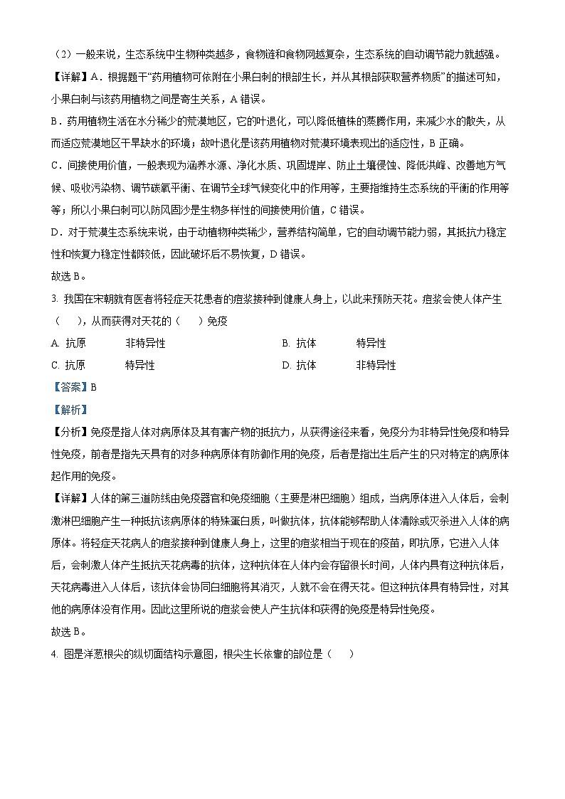 2024年山东省菏泽市巨野县九年级中考一模生物试题（解析版）第2页