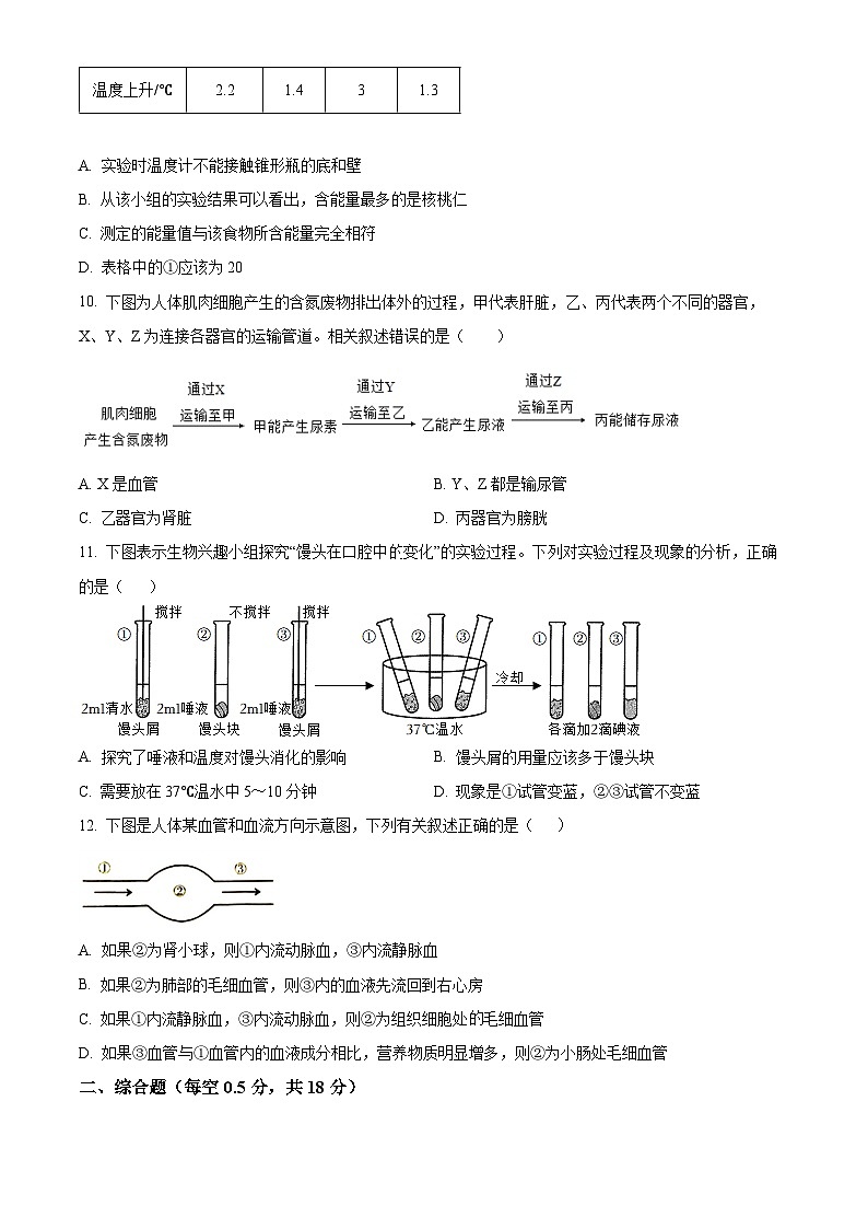 辽宁省本溪市2023-2024学年七年级下学期期中生物试题（原卷版）第3页