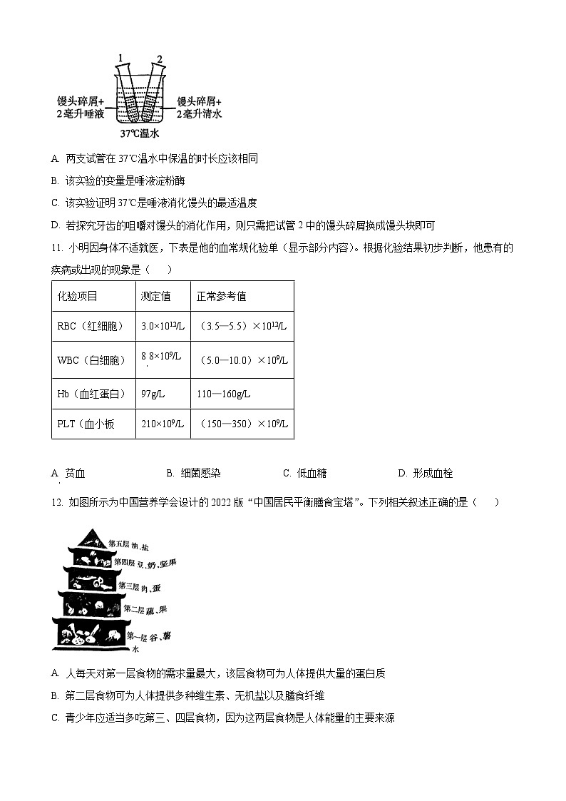 山西省运城市2023-2024学年七年级下学期期中生物试题（原卷版）第3页