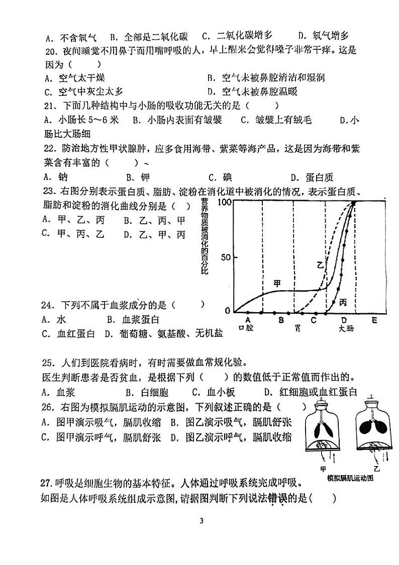 广东省广州市天河区骏景中学2023-2024学年七年级下学期期中生物试题03