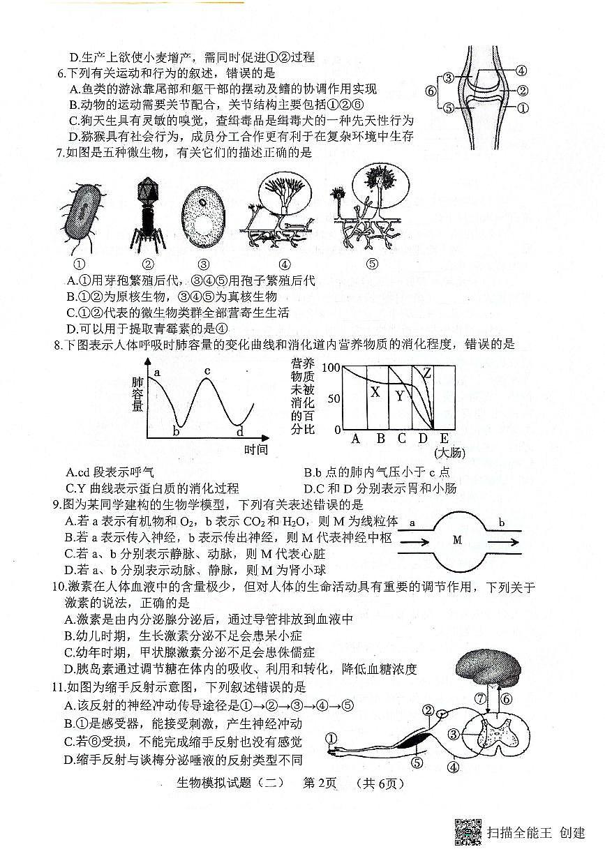 2024年山东省东明县九年级中考二模生物试题第2页