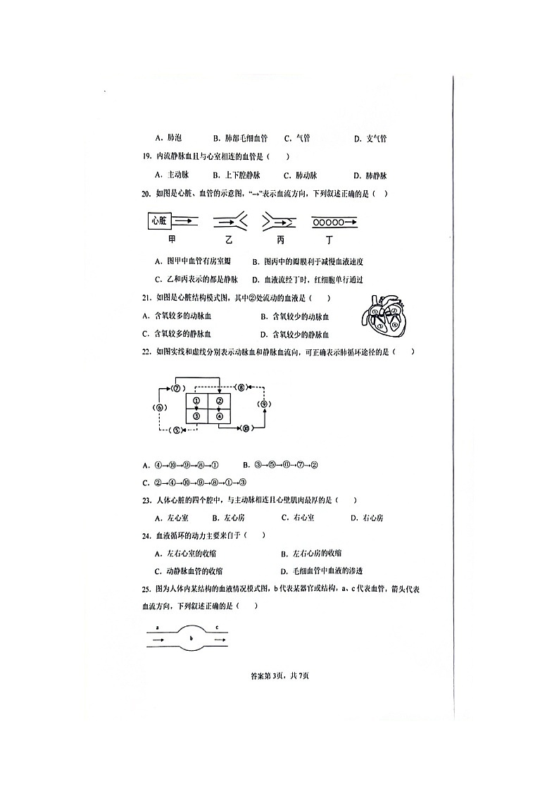 海南省省直辖县级行政单位东方市民族中学2023-2024学年七年级下学期4月期中生物试题（扫描版无答案）第3页